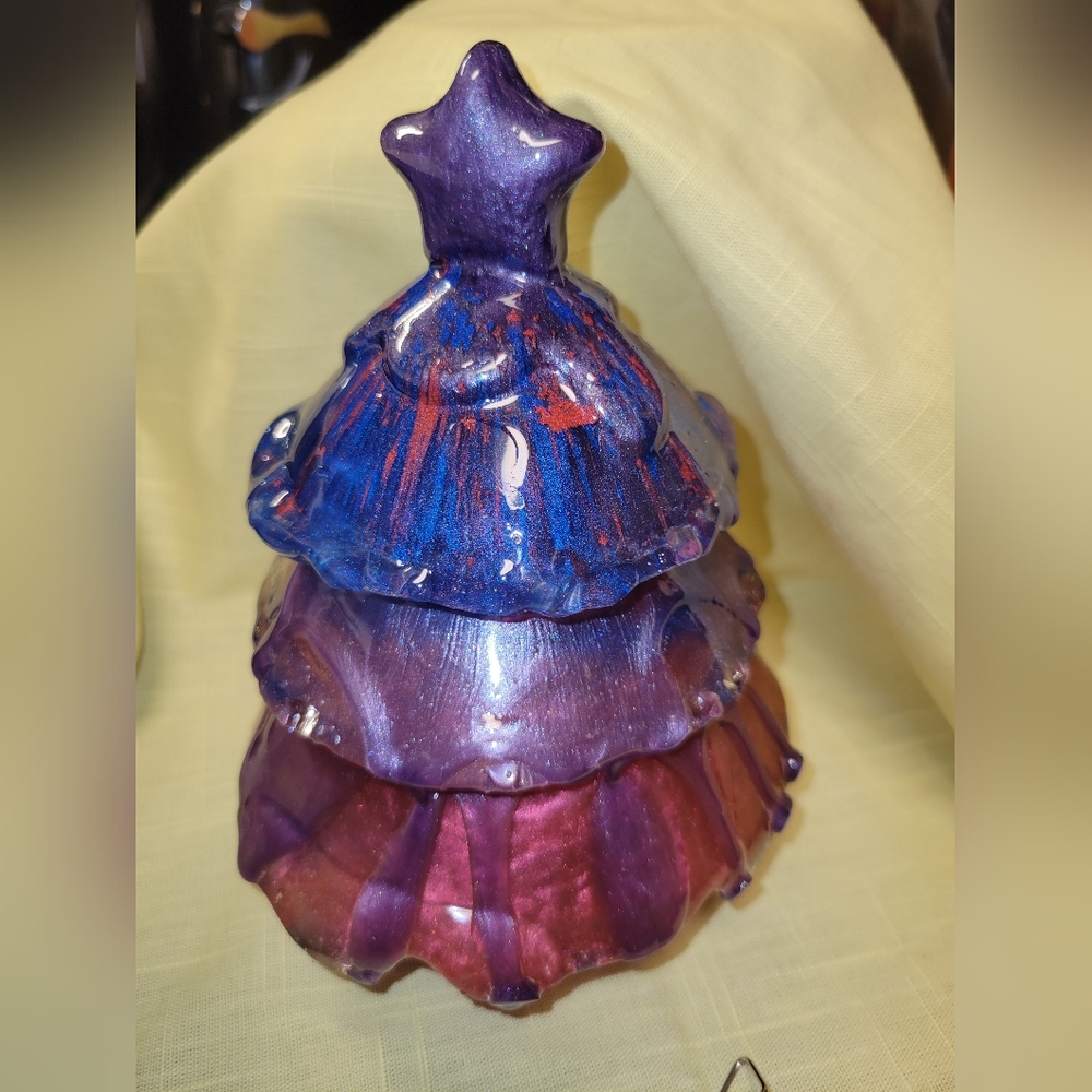 "Bisexuali-tree" Handcrafted Purple, Pink & Blue Shimmer Resin Tree Sculpture - Picture 6 of 14